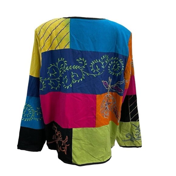 Unique Art-to-Wear Rainbow Patchwork Hippie Gypsy Crazy Knit Jacket size Large - Picture 7 of 10